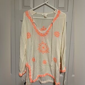 Lucky And Coco Fully Embroidered Tunic Top Sz S Boho Lagenlook Art To Wear Rayon